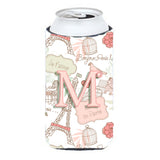 Letter M Love In Paris Pink Tall Boy Beverage Insulator Hugger Cj2002-Mtbc