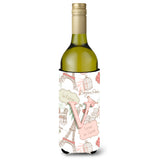 Letter V Love In Paris Pink Wine Bottle Beverage Insulator Hugger Cj2002-Vliterk