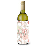 Letter W Love In Paris Pink Wine Bottle Beverage Insulator Hugger Cj2002-Wliterk