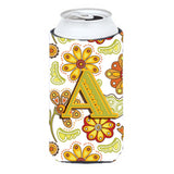 Letter A Floral Mustard And Green Tall Boy Beverage Insulator Hugger Cj2003-Atbc