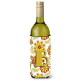 Letter B Floral Mustard And Green Wine Bottle Beverage Insulator Hugger Cj2003-Bliterk