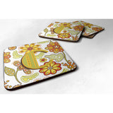 Caroline'S Treasures Cj2003-Cfc Letter C Floral Mustard And Green Foam Coasters (Set Of 4), 3.5, Multicolor
