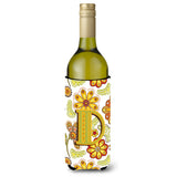 Letter D Floral Mustard And Green Wine Bottle Beverage Insulator Hugger Cj2003-Dliterk