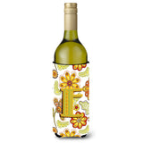 Letter E Floral Mustard And Green Wine Bottle Beverage Insulator Hugger Cj2003-Eliterk