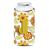 Letter J Floral Mustard And Green Tall Boy Beverage Insulator Hugger Cj2003-Jtbc