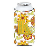 Letter K Floral Mustard And Green Tall Boy Beverage Insulator Hugger Cj2003-Ktbc