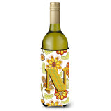 Letter N Floral Mustard And Green Wine Bottle Beverage Insulator Hugger Cj2003-Nliterk