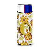 Letter O Floral Mustard And Green Ultra Beverage Insulators For Slim Cans Cj2003-Omuk