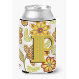 Letter P Floral Mustard And Green Can Or Bottle Hugger Cj2003-Pcc
