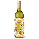 Letter R Floral Mustard And Green Wine Bottle Beverage Insulator Hugger Cj2003-Rliterk