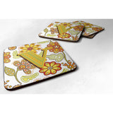 Caroline'S Treasures Cj2003-Vfc Letter V Floral Mustard And Green Foam Coasters (Set Of 4), 3.5, Multicolor