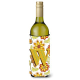 Letter W Floral Mustard And Green Wine Bottle Beverage Insulator Hugger Cj2003-Wliterk