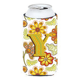 Letter Y Floral Mustard And Green Tall Boy Beverage Insulator Hugger Cj2003-Ytbc