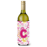 Letter C Flowers And Butterflies Pink Wine Bottle Beverage Insulator Hugger Cj2005-Cliterk