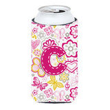 Letter C Flowers And Butterflies Pink Tall Boy Beverage Insulator Hugger Cj2005-Ctbc