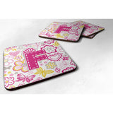 Caroline'S Treasures Cj2005-Ffc Letter F Flowers And Butterflies Pink Foam Coasters (Set Of 4), 3.5, Multicolor