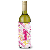 Letter I Flowers And Butterflies Pink Wine Bottle Beverage Insulator Hugger Cj2005-Iliterk