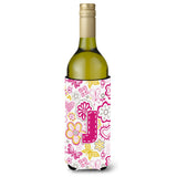 Letter J Flowers And Butterflies Pink Wine Bottle Beverage Insulator Hugger Cj2005-Jliterk