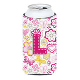 Letter L Flowers And Butterflies Pink Tall Boy Beverage Insulator Hugger Cj2005-Ltbc