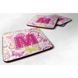 Caroline'S Treasures Cj2005-Mfc Letter M Flowers And Butterflies Pink Foam Coasters (Set Of 4), 3.5, Multicolor