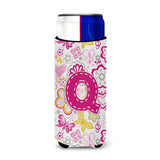 Letter Q Flowers And Butterflies Pink Ultra Beverage Insulators For Slim Cans Cj2005-Qmuk