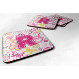 Caroline'S Treasures Cj2005-Rfc Letter R Flowers And Butterflies Pink Foam Coasters (Set Of 4), 3.5, Multicolor