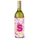 Letter S Flowers And Butterflies Pink Wine Bottle Beverage Insulator Hugger Cj2005-Sliterk