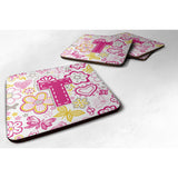 Caroline'S Treasures Cj2005-Tfc Letter T Flowers And Butterflies Pink Foam Coasters (Set Of 4), 3.5, Multicolor