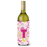 Letter T Flowers And Butterflies Pink Wine Bottle Beverage Insulator Hugger Cj2005-Tliterk