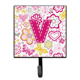 Caroline'S Treasures Cj2005-Vsh4 Letter V Flowers And Butterflies Pink Leash Or Key Holder, Small, Multicolor
