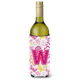 Letter W Flowers And Butterflies Pink Wine Bottle Beverage Insulator Hugger Cj2005-Wliterk