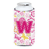 Letter W Flowers And Butterflies Pink Tall Boy Beverage Insulator Hugger Cj2005-Wtbc