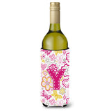 Letter Y Flowers And Butterflies Pink Wine Bottle Beverage Insulator Hugger Cj2005-Yliterk