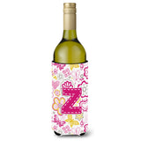 Letter Z Flowers And Butterflies Pink Wine Bottle Beverage Insulator Hugger Cj2005-Zliterk