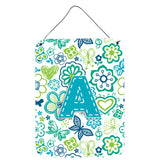 Caroline'S Treasures Cj2006-Ads1216 Letter A Flowers And Butterflies Teal Blue Wall Or Door Hanging Prints, 16 X 12, Multi