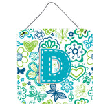 Caroline'S Treasures Letter D Flowers And Butterflies Teal Blue Wall Or Door Hanging Prints, 6 X 6