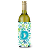Letter D Flowers And Butterflies Teal Blue Wine Bottle Beverage Insulator Hugger Cj2006-Dliterk