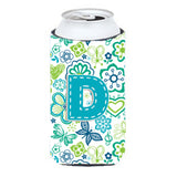 Letter D Flowers And Butterflies Teal Blue Tall Boy Beverage Insulator Hugger Cj2006-Dtbc