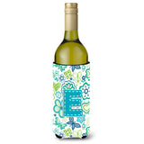 Letter E Flowers And Butterflies Teal Blue Wine Bottle Beverage Insulator Hugger Cj2006-Eliterk