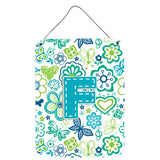 Caroline'S Treasures Cj2006-Fds1216 Letter F Flowers And Butterflies Teal Blue Wall Or Door Hanging Prints, 16 X 12, Multi