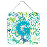 Caroline'S Treasures Letter G Flowers And Butterflies Teal Blue Wall Or Door Hanging Prints, 6 X 6