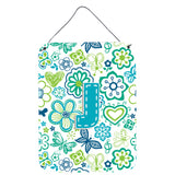 Caroline'S Treasures Cj2006-Jds1216 Letter J Flowers And Butterflies Teal Blue Wall Or Door Hanging Prints, 16 X 12, Multi