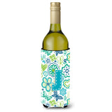 Letter J Flowers And Butterflies Teal Blue Wine Bottle Beverage Insulator Hugger Cj2006-Jliterk