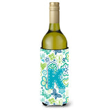 Letter K Flowers And Butterflies Teal Blue Wine Bottle Beverage Insulator Hugger Cj2006-Kliterk