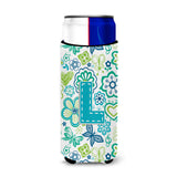 Letter L Flowers And Butterflies Teal Blue Ultra Beverage Insulators For Slim Cans Cj2006-Lmuk