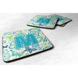 Caroline'S Treasures Cj2006-Mfc Letter M Flowers And Butterflies Teal Blue Foam Coasters (Set Of 4), 3.5, Multicolor