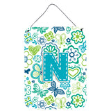 Caroline'S Treasures Cj2006-Nds1216 Letter N Flowers And Butterflies Teal Blue Wall Or Door Hanging Prints, 16 X 12, Multi