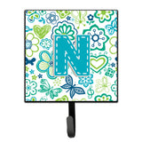 Caroline'S Treasures Cj2006-Nsh4 Letter N Flowers And Butterflies Teal Blue Leash Or Key Holder, Small, Multicolor