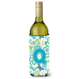Letter Q Flowers And Butterflies Teal Blue Wine Bottle Beverage Insulator Hugger Cj2006-Qliterk