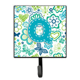 Caroline'S Treasures Cj2006-Qsh4 Letter Q Flowers And Butterflies Teal Blue Leash Or Key Holder, Small, Multicolor
